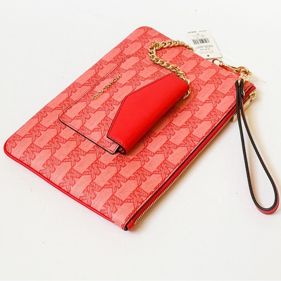 Michael Kors Jet Set Item Large 2 in 1 Card Case Wristlet Wallet MK Dark Sangria - Picture 7 of 15